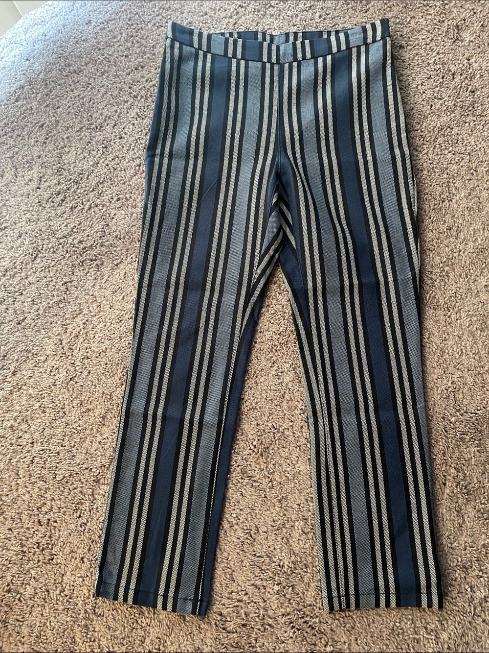 Free People Women's Straight Leg Navy and Gray Vertical Stripe Jeans